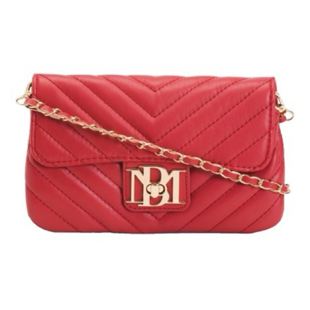BADGLEY MISCHKA Red Simple Phone Crossbody w/ Letter Lock In Front Quilted NWT